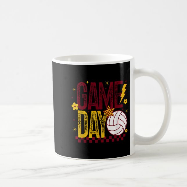Caneca De Café Volleyball Game Day Retro Girls Volleyball Mom Mar (Direita)