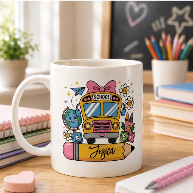 Caneca De Café Voltar às Escolas Coquette Nome Personalizado (Back to School Coquette Custom Name Coffee Mug)