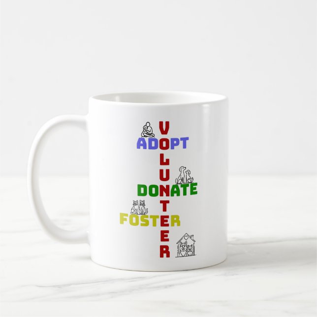 Caneca De Café Voluntário Adota Donativo Foster Animal Resgate (Esquerda)