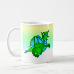 Caneca De Café Vôo crepuscular - dragão verde & azul bonito