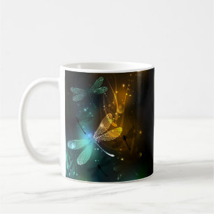 Caneca De Café Voo luminoso verde de libélula