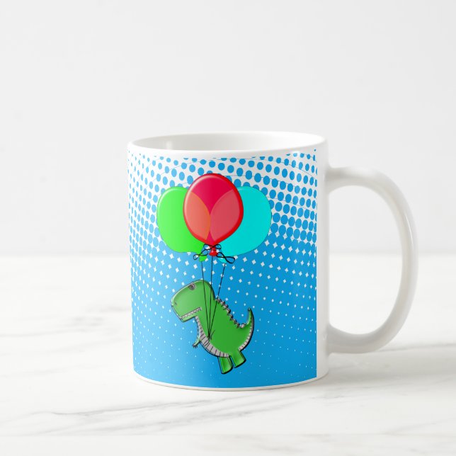 Caneca De Café Voo T-Rex Cujo Céu Azul Tem Balões (Direita)