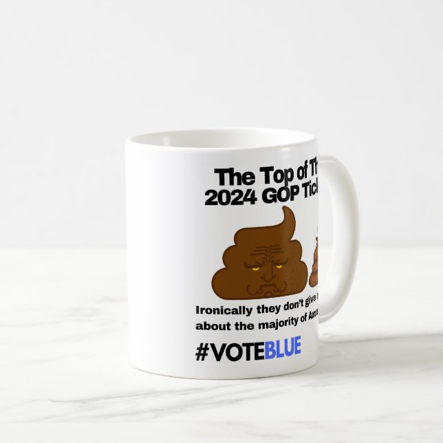 Caneca De Café Vote Blue 2024: Poop Anti-Trump Emoji Design (Frente Esquerda)