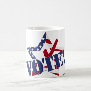 Caneca De Café VOTO azul da verificação vermelha com a estrela 