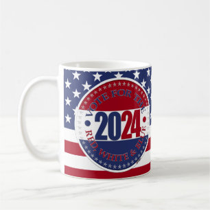 Caneca De Café Voto Vermelho e Azul 2024 para o Vermelho Branco e