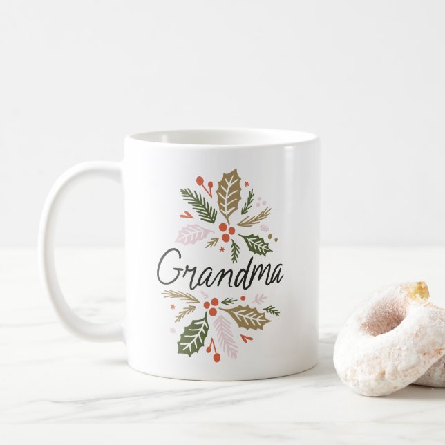 Caneca De Café Vovó Bright Holly Christmas Black Script (Com Donut)