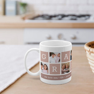 Caneca De Café Vovó Colagem de Fotos e Nomes de Netos