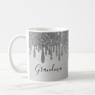 Caneca De Café Vovó de Silver Glitter Cerâmica