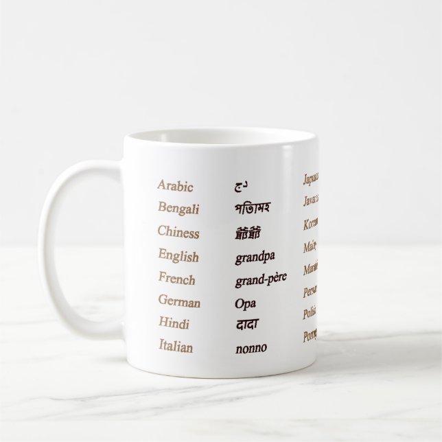 Caneca De Café Vovô em 24 línguas diferentes do mundo (Esquerda)