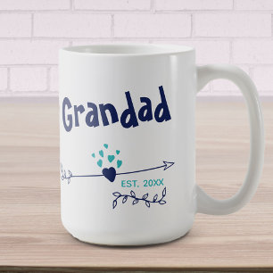Caneca De Café Vovô Est 20xx - Corações e Flechas - Azul de Duas 