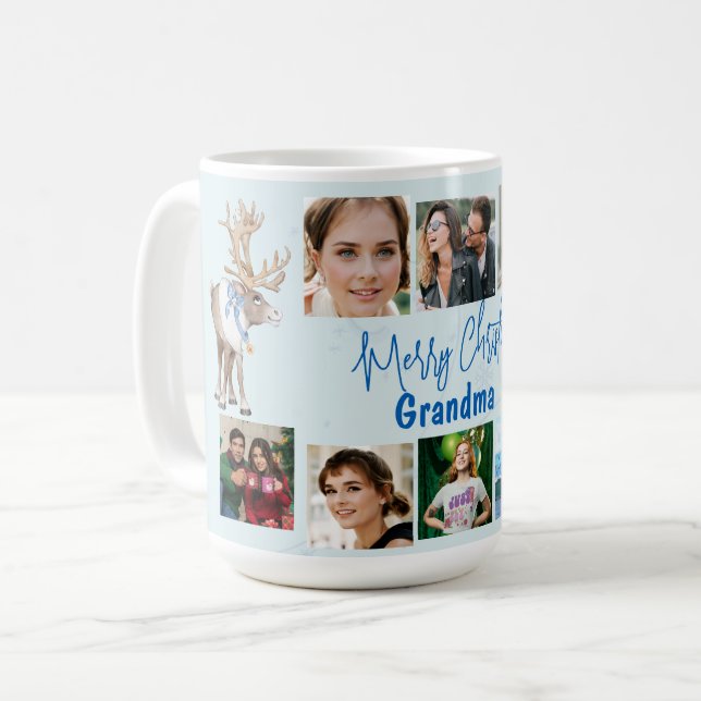 Caneca De Café Vovó Família Natal Collage Blue Deer (Frente Esquerda)