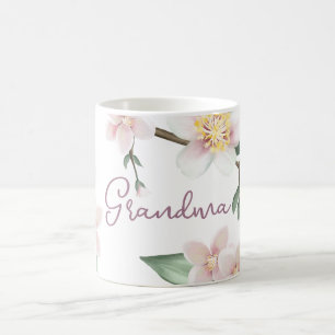 Caneca De Café Vovó Flores de Maçã em Aquarela