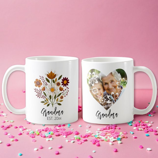 Caneca De Café Vovó, foto de presente, moça de café floral (Criador carregado)