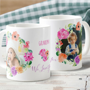 Caneca De Café Vovó Nós Amamos Você Aquarela Coroa Floral Foto