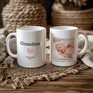 Caneca De Café Vovó Novo Bebê Foto Coração Rosa Personalizado