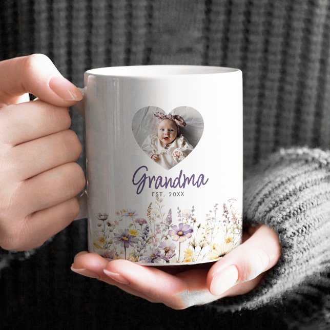 Caneca De Café Vovó Roxo Aquarela Flores Silvestres & Presente de (Criador carregado)