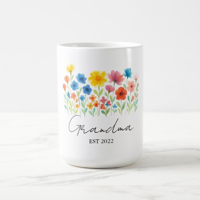 Caneca De Café Vovó Wildflower Mug | Est Personalizado. Ano - (Centro)