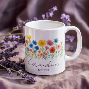 Caneca De Café Vovó Wildflower Mug   Est Personalizado. Ano -