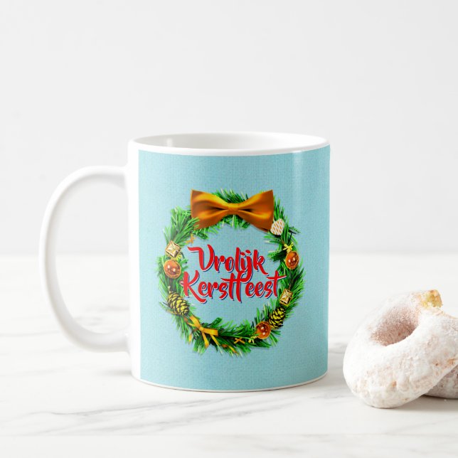 Caneca De Café Vrolijk Kerstfeest Dutch Feliz Natal (Com Donut)