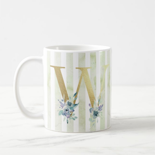 Caneca De Café W, ouro inicial com faixas azuis e brancas (Esquerda)