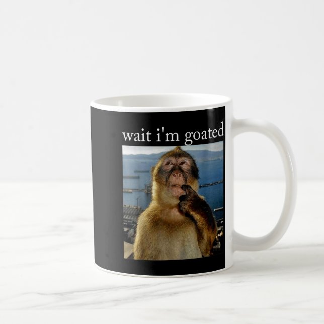 Caneca De Café Wait I'm Goated Funny Thinking Monkey Meme Brainro (Direita)