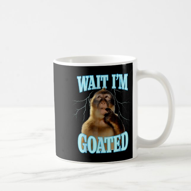 Caneca De Café Wait I'm Goated Funny Thinking Monkey Meme Brainro (Direita)
