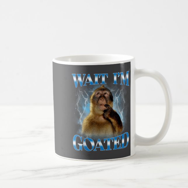 Caneca De Café Wait I'm Goated Funny Thinking Monkey Meme Brainro (Direita)