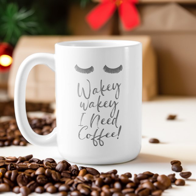 Caneca De Café Wakey Wakey Eu Preciso De Café! Iluminação e Doura (Wakey Wakey I Need Coffee! Blush & Gold Eyelashes Coffee Mug)