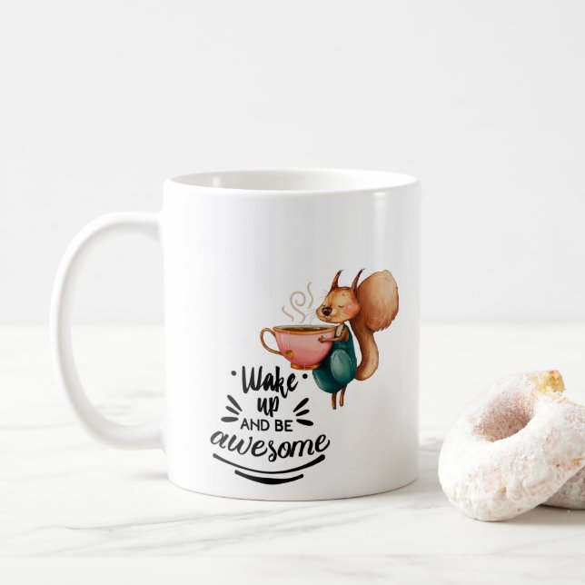 Caneca De Café Wale Up incrível Squirrel (Com Donut)