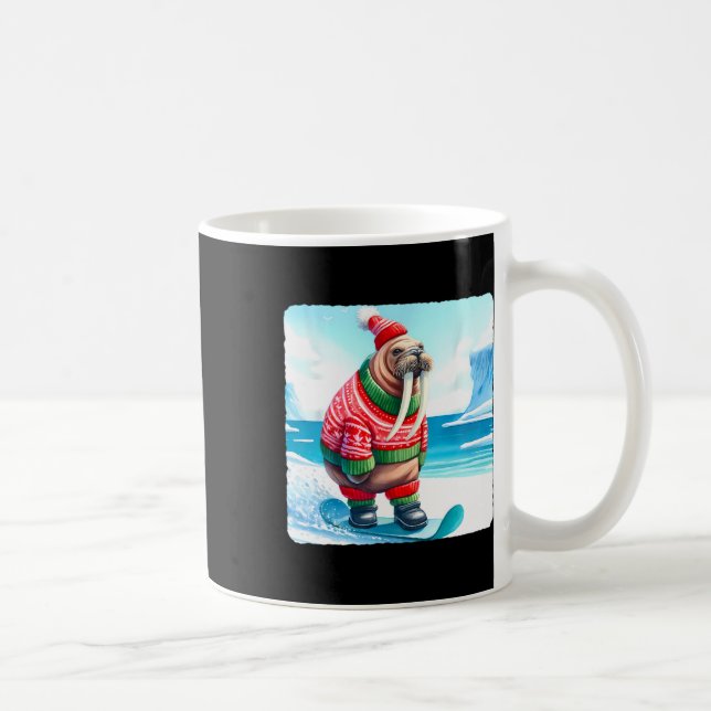 Caneca De Café Walrus Balancing No Snowboard. Snowboard Snowbo (Direita)
