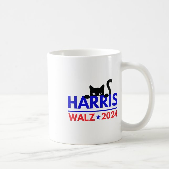 Caneca De Café Walz 2024 Engraçado Eleição Gato Kamala Harris Tim (Direita)