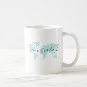 Caneca De Café Wanderlust, desejo viajar, mapa do mundo da