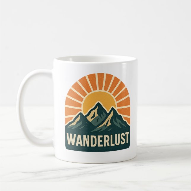 Caneca De Café Wanderlust Retro Blue Mountain Sunrise Nature Art (Esquerda)