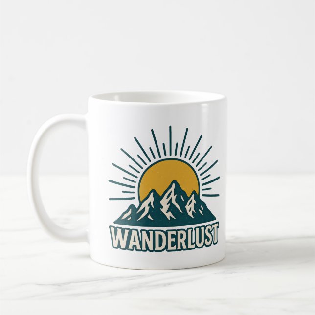 Caneca De Café Wanderlust Retro Teal Mountain Sunrise | Hiking (Esquerda)