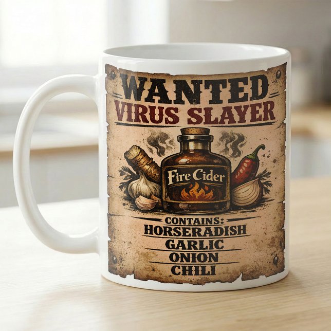 Caneca De Café Wanted Poster Fire Cider Virus Slayer Funny (Criador carregado)