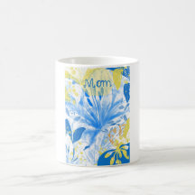 Watecolor Mãe Mug Azul Branco