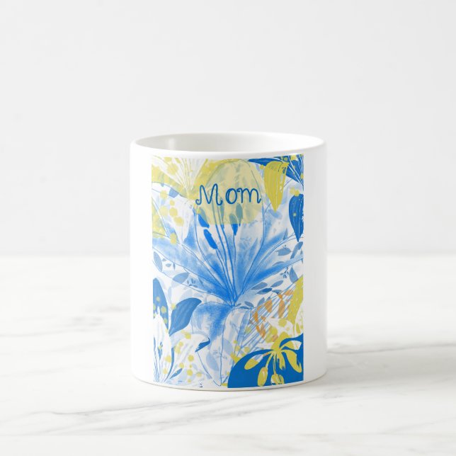 Caneca De Café Watecolor Mãe Mug Azul Branco (Centro)