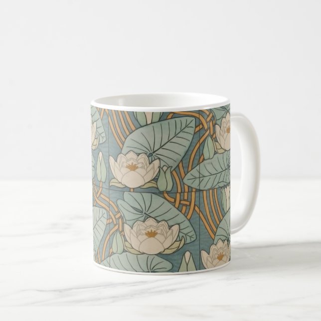 Caneca De Café Water Lily Art Nouveau Nature (Frente Esquerda)