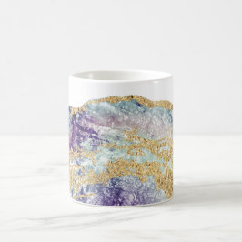 Caneca De Café *~* Watercolor Agate Geode Dourado Glitter Rock