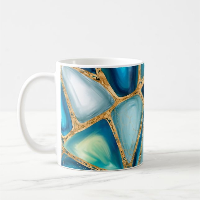 Caneca De Café Watercolor and gold cells - ocean (Esquerda)