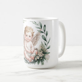 Caneca De Café Watercolor Angel Wings Baptism Green