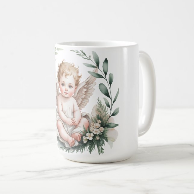Caneca De Café Watercolor Angel Wings Baptism Green (Frente Esquerda)