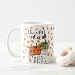 Caneca De Café Watercolor Autumn Deixa Pumpkins Eu Adoro Nome De