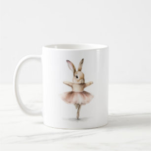 Caneca De Café Watercolor Ballerina Bunny Dancing Tan Pink