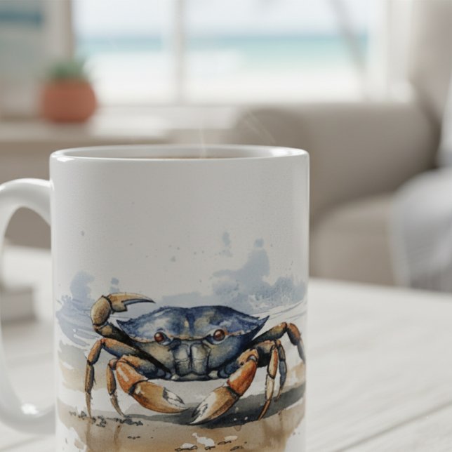 Caneca De Café Watercolor Beach Crab (Criador carregado)