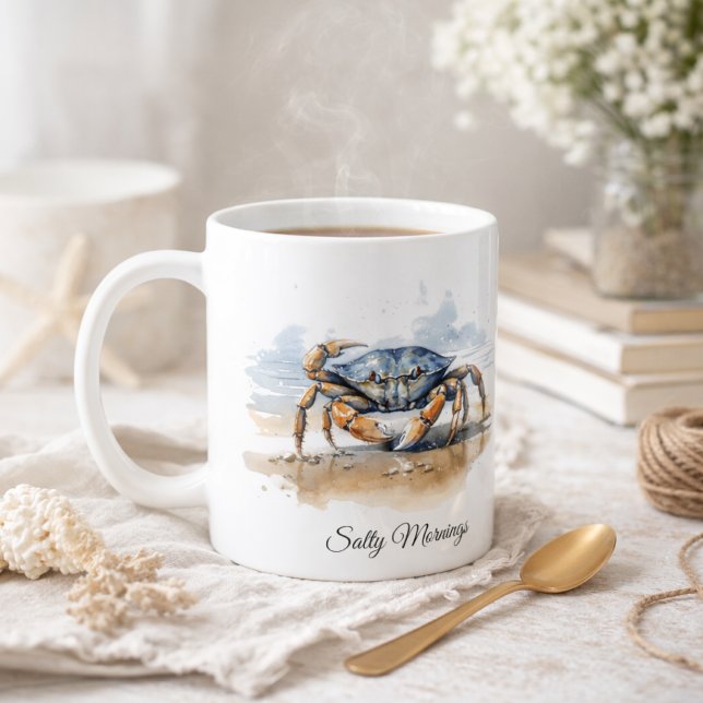 Caneca De Café Watercolor Beach Crab, custom (Criador carregado)