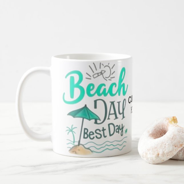 Caneca De Café Watercolor Beach Day Best Day Mug (Com Donut)