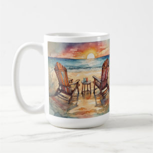 Caneca De Café Watercolor Beach Sunset Coffee Mug, Ocean Waves