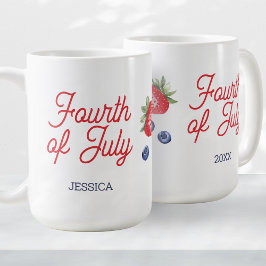 Caneca De Café Watercolor Berries Personalizado Script 4 de julho