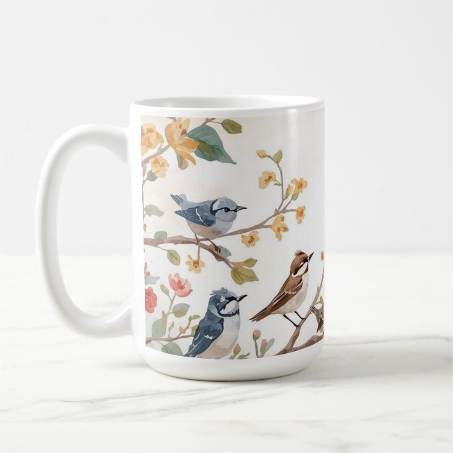 Caneca De Café Watercolor Birds in Bloom (Esquerda)